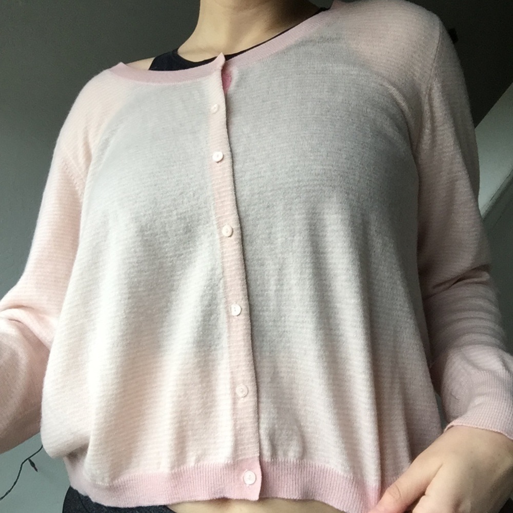 Baby Pink Light Striped Cashmere Cardigan